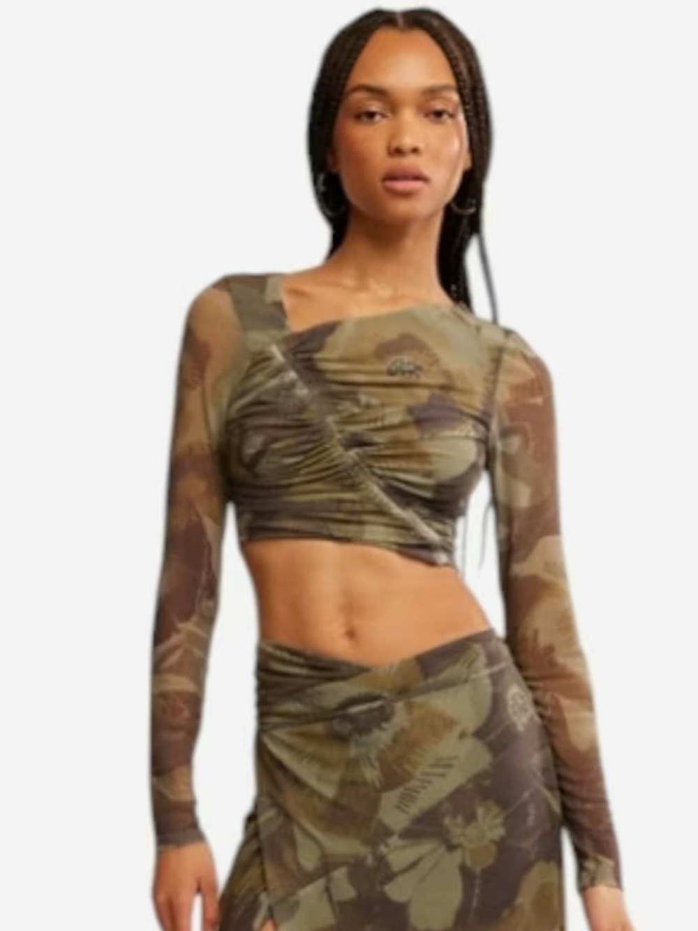 Free People Super Nova Ruched Crop Top in Army Sz L